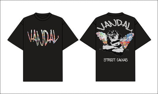 VANDAL 'STREETWEAR ANGEL' tee in black, relaxed fit with graffiti design, O-neck style, premium quality cotton.